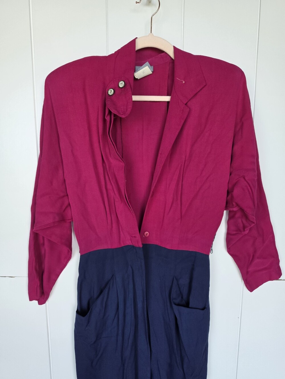 Vintage Rabbit Rabbit Rabbit Button Down Color Block Pink Blue Shirt Dress 6